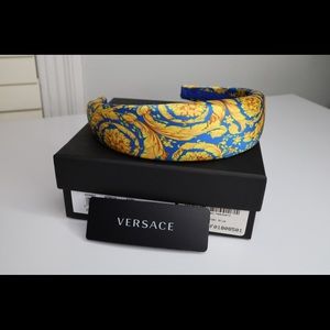 Authentic Versace Blue Gold Silk Headband